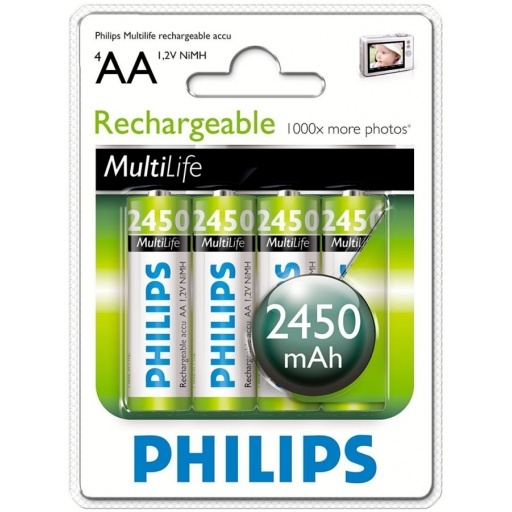 PILAS RECARGABLES AA PACK X4 2450 MAH PHILIPS 4 UNIDADES HOGAR