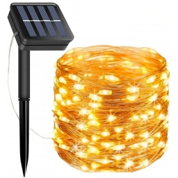 GUIRNALDA SOLAR DE 10 METROS 100 LUCES LEDS BLANCAS CALIDAS CON SENSOR OSCURIDAD NAVIDAD