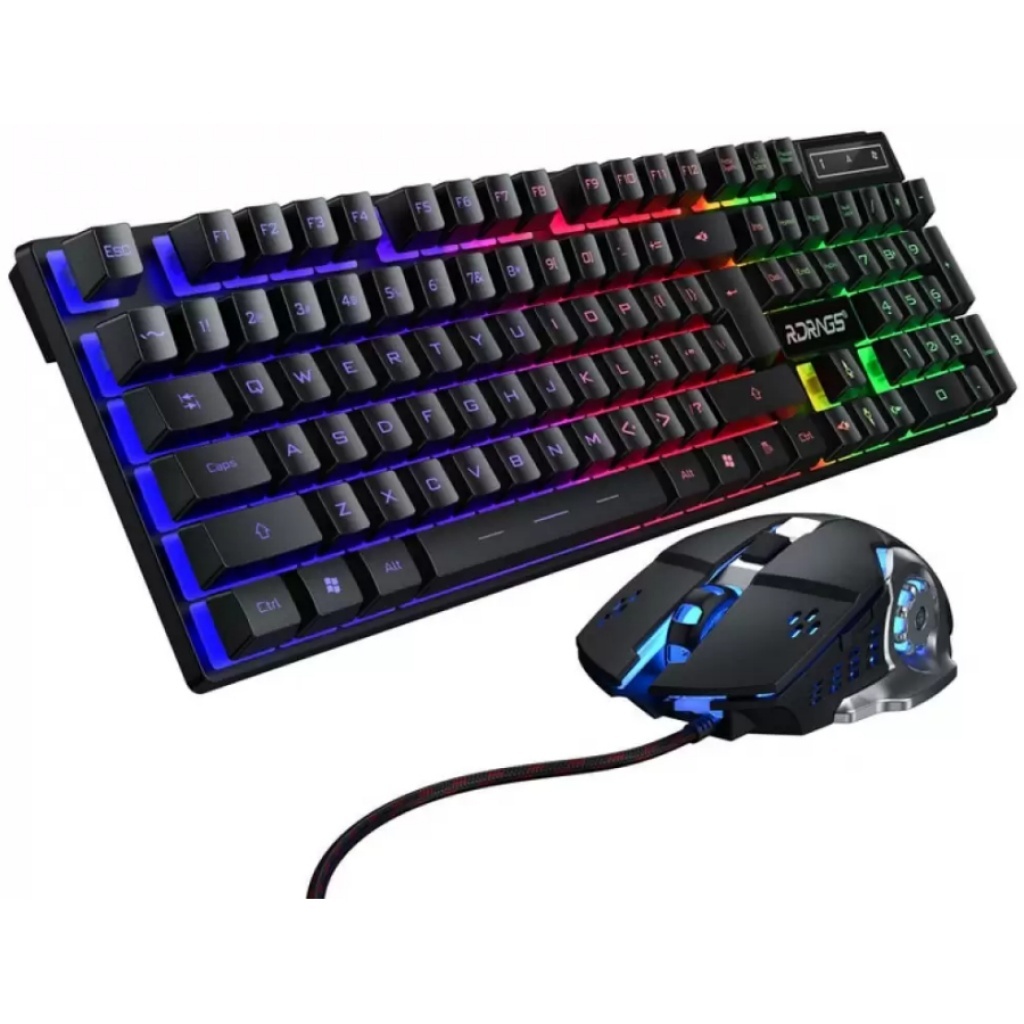Combo Teclado Y Mouse Gamer Luces Led Rgb Cableado Usb Ingles Gamers