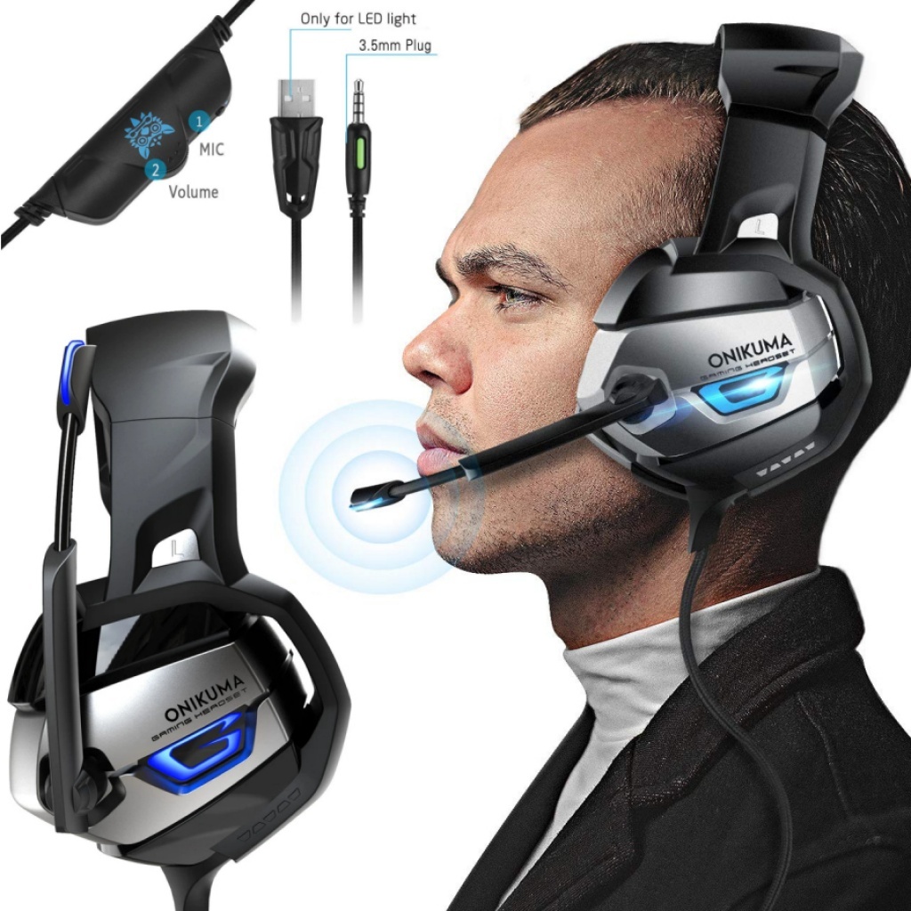 Auriculares Gaming Cascos con Cable y Gamer Microfono para PS4