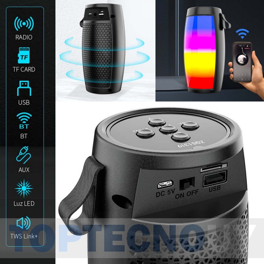 Altavoz Portátil Bluetooth/USB/SD+Micrófono Inalámbrico+LED