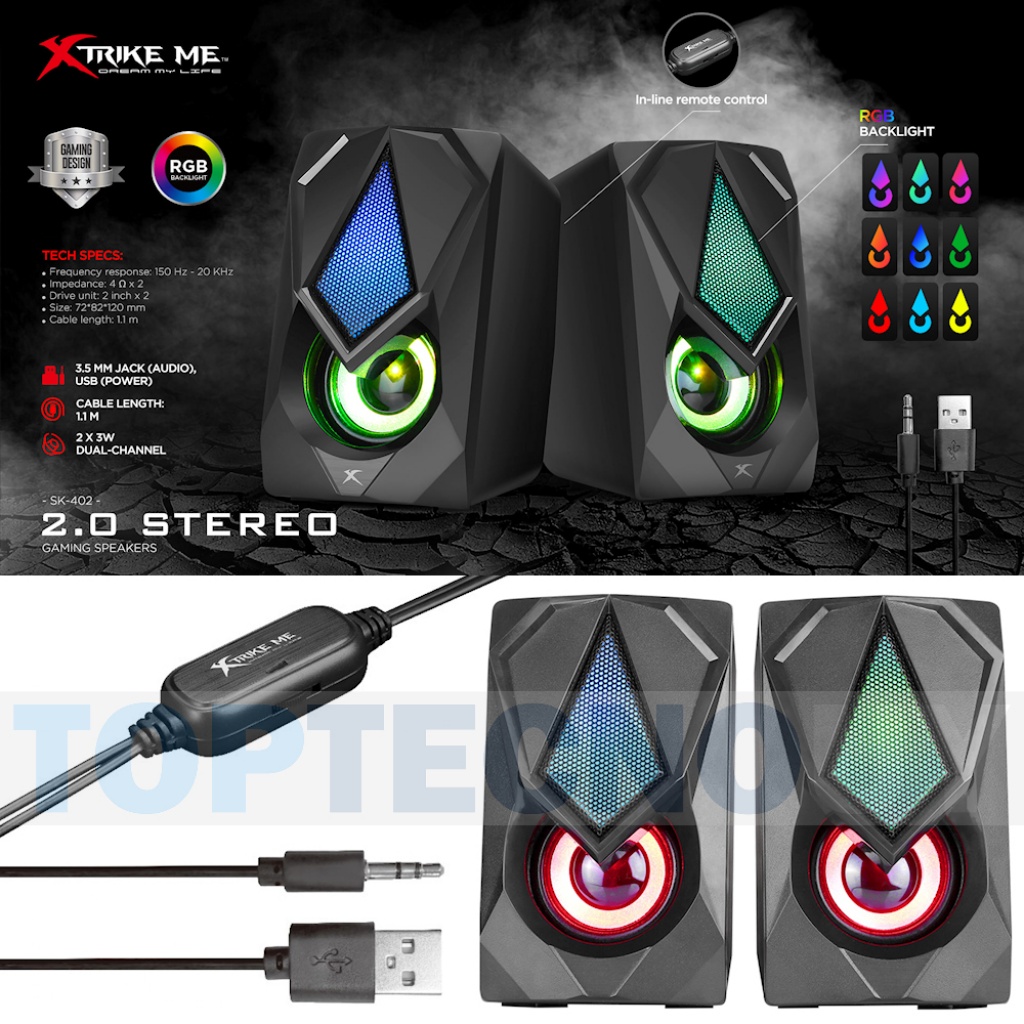 PARLANTE PC NOTEBOOK TIPO GAMER LUZ LED RGB GAMING PLUG JACK 3.5MM XTRIKE  ME SK-402 PC Y NOTEBOOKS P