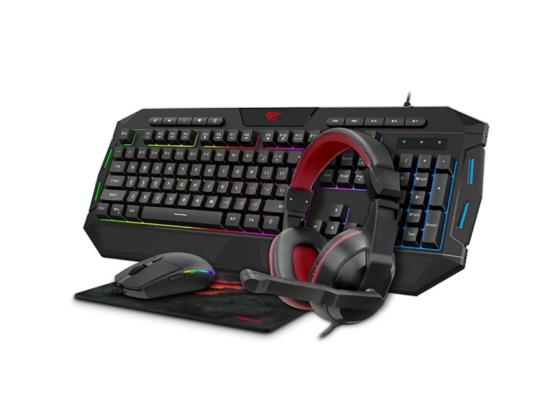 COMBO GAMER 4 EN 1 TECLADO MOUSE AURICULARES PAD LUZ LED RGB GAME NOTE HAVIT KB501CM