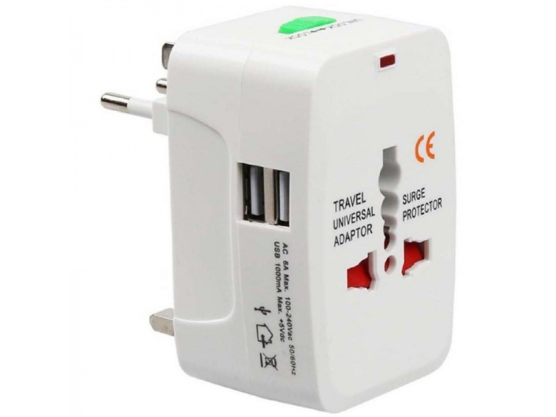 ADAPTADOR UNIVERSAL DE CORRIENTE + CARGADOR 2 PUERTOS USB IDEAL PARA VIAJES