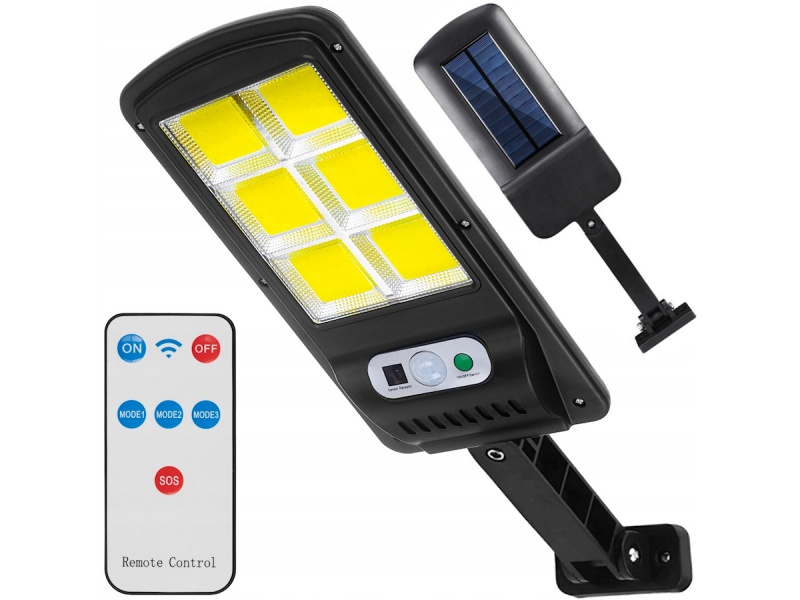 LUZ EXTERIOR FOCO SOLAR 50W 120 LEDS 6 COBS SENSOR FOTOCELULA + CONTROL REMOTO + TORNILLOS