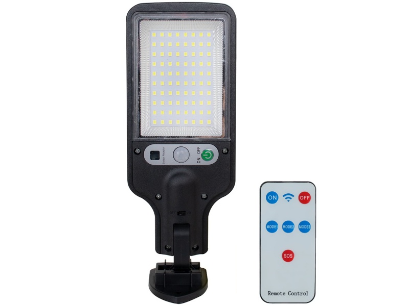 LUZ EXTERIOR FOCO SOLAR 65W 80 LEDS SENSOR FOTOCELULA + CONTROL REMOTO + TORNILLOS