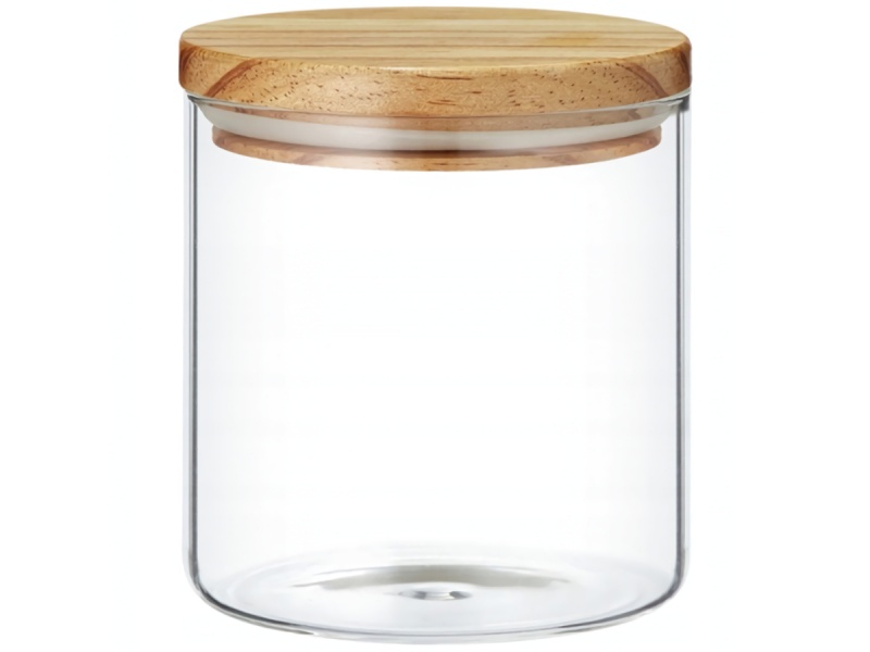 FRASCO DE VIDRIO TAPA BAMBU BOLLON RECIPIENTE DE 600ML 12.5 X 10.5CM